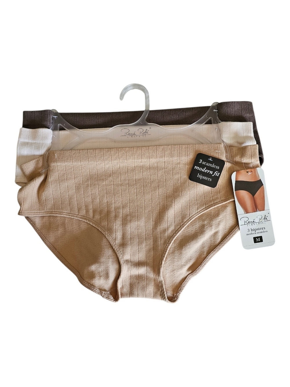 Rene Rofe 3-Pack Ribbed Hipsters in Brown, Tan, Cream